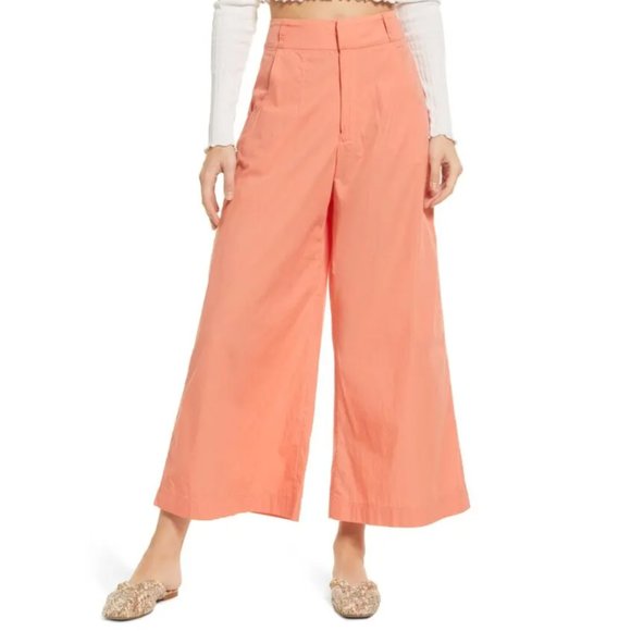 NWOT Free People Menorca Crop Wide Leg Cotton Pants in Faded Coral - Picture 1 of 1